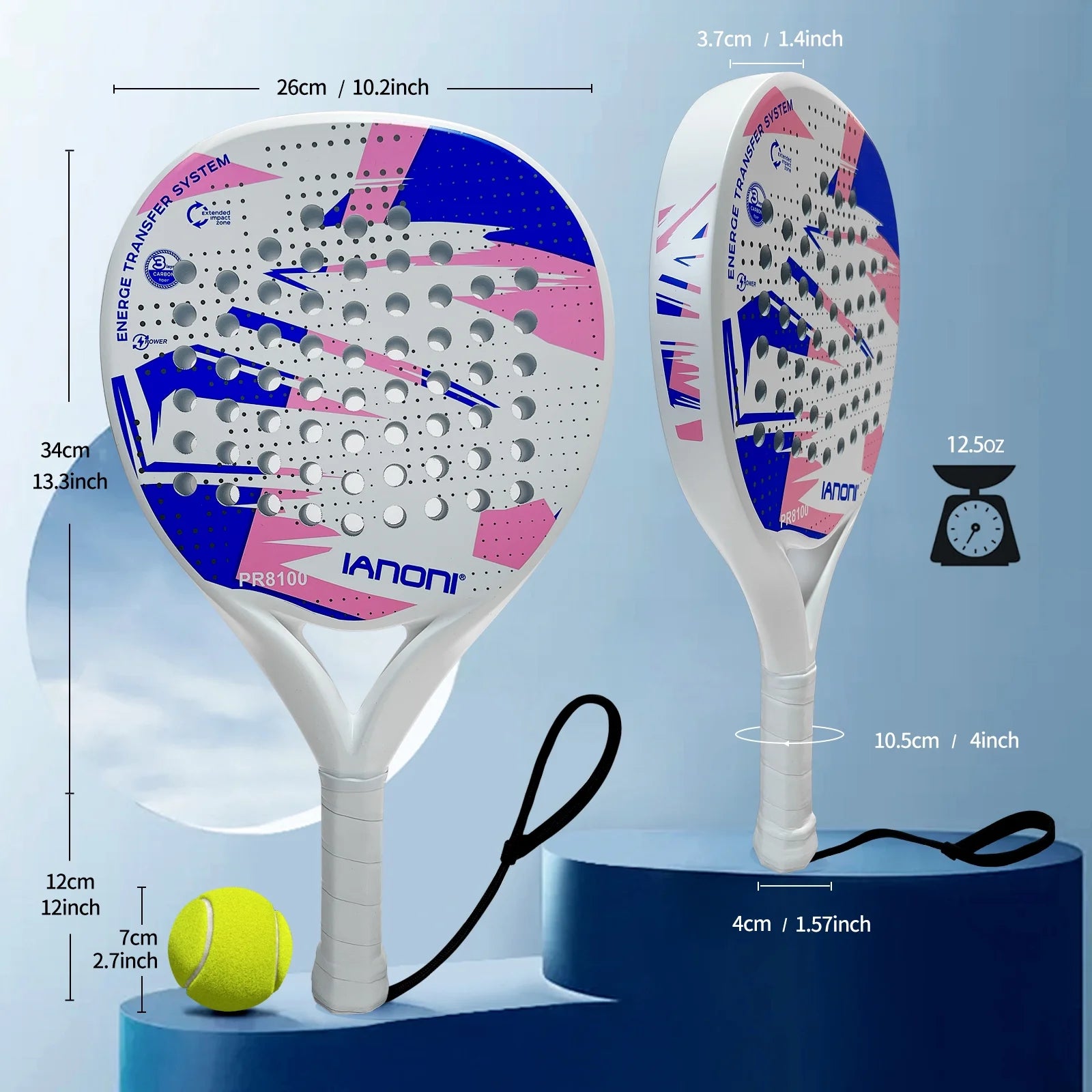 Ianoni Carbon Fiber Paddle Tennis Racket with EVA Memory Flex Foam Core